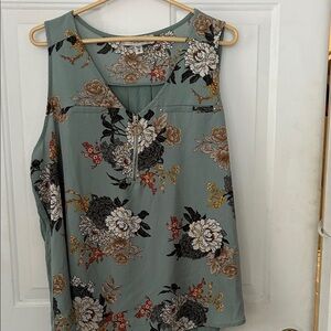 Tempted Hearts Sage Green Floral Zip-Front Cami